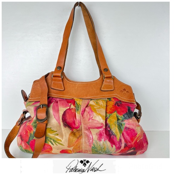 PATRICIA NASH Multicolor Painted Floral Tan Leather Distressed Tote Satchel - Picture 1 of 15